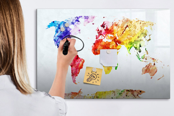 Pizarra magnética de pared con rotulador Mapa del mundo colorido con fotos