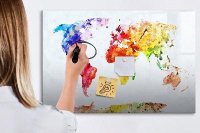 Pizarra magnética de pared con rotulador Mapa del mundo colorido con fotos