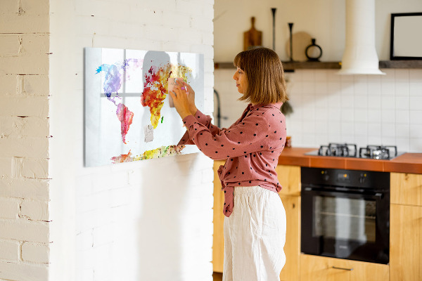 Pizarra magnética de pared con rotulador Mapa del mundo colorido con fotos