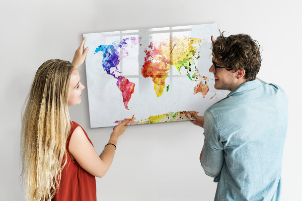 Pizarra magnética de pared con rotulador Mapa del mundo colorido con fotos