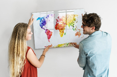 Pizarra magnética de pared con rotulador Mapa del mundo colorido con fotos