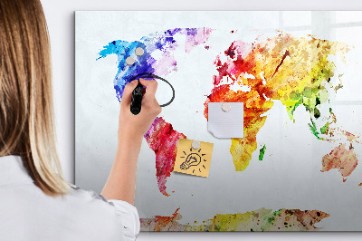 Pizarra magnética de pared con rotulador Mapa del mundo colorido con fotos
