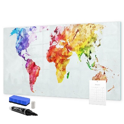 Pizarra magnética de pared con rotulador Mapa del mundo colorido con fotos