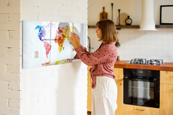 Pizarra magnética de pared con rotulador Mapa del mundo colorido con fotos