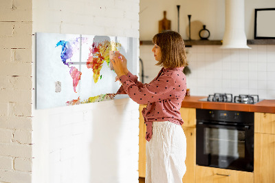 Pizarra magnética de pared con rotulador Mapa del mundo colorido con fotos