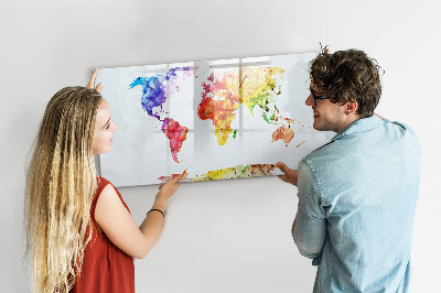 Pizarra magnética de pared con rotulador Mapa del mundo colorido con fotos