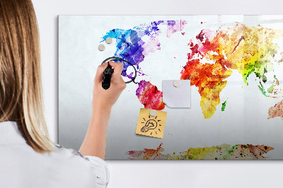 Pizarra magnética de pared con rotulador Mapa del mundo colorido con fotos