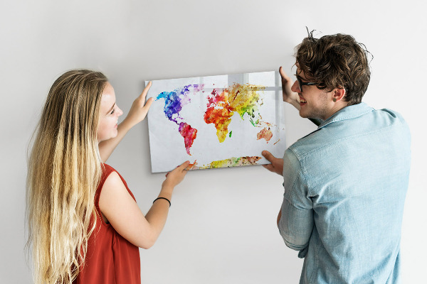Pizarra magnética de pared con rotulador Mapa del mundo colorido con fotos