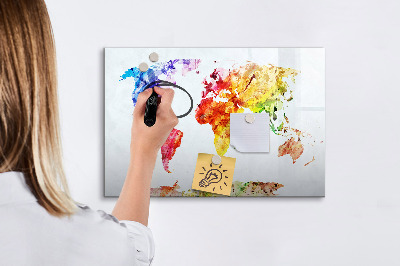Pizarra magnética de pared con rotulador Mapa del mundo colorido con fotos