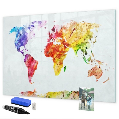 Pizarra magnética de pared con rotulador Mapa del mundo colorido con fotos