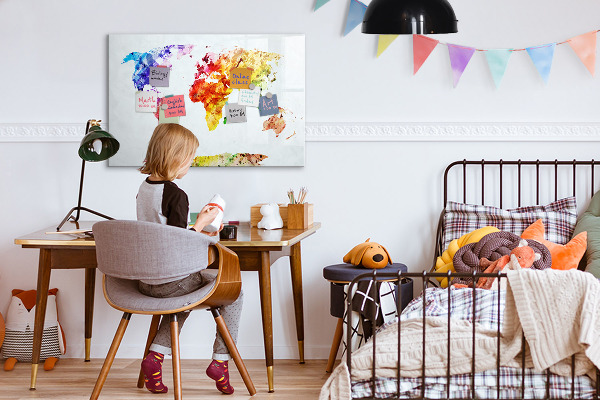 Pizarra magnética de pared con rotulador Mapa del mundo colorido con fotos
