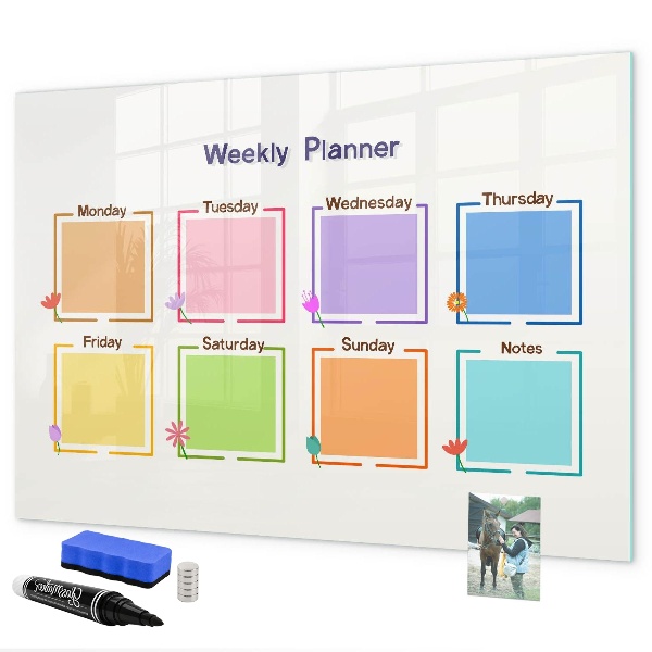 Pizarra magnética de pared con rotulador Planificador semanal con espacio para fotos