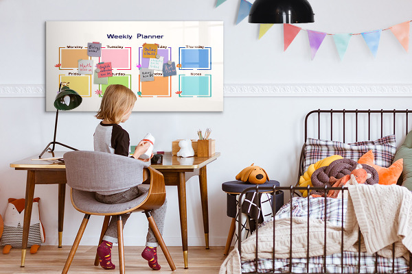 Pizarra magnética de pared con rotulador Planificador semanal con espacio para fotos