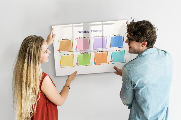 Pizarra magnética de pared con rotulador Planificador semanal con espacio para fotos