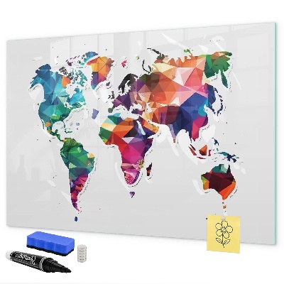 Pizarra borrable de cristal con imanes Mapa del mundo colorido con fotos