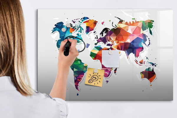 Pizarra borrable de cristal con imanes Mapa del mundo colorido con fotos