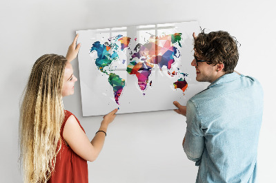 Pizarra borrable de cristal con imanes Mapa del mundo colorido con fotos
