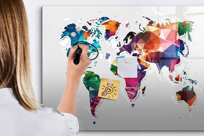 Pizarra borrable de cristal con imanes Mapa del mundo colorido con fotos