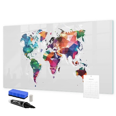 Pizarra borrable de cristal con imanes Mapa del mundo colorido con fotos