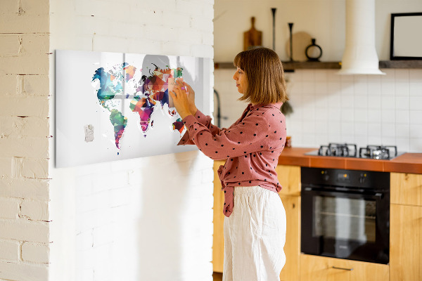 Pizarra borrable de cristal con imanes Mapa del mundo colorido con fotos