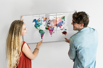 Pizarra borrable de cristal con imanes Mapa del mundo colorido con fotos