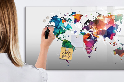 Pizarra borrable de cristal con imanes Mapa del mundo colorido con fotos