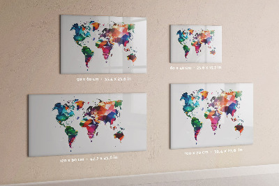 Pizarra borrable de cristal con imanes Mapa del mundo colorido con fotos