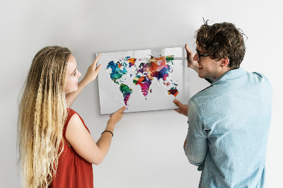 Pizarra borrable de cristal con imanes Mapa del mundo colorido con fotos