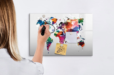 Pizarra borrable de cristal con imanes Mapa del mundo colorido con fotos