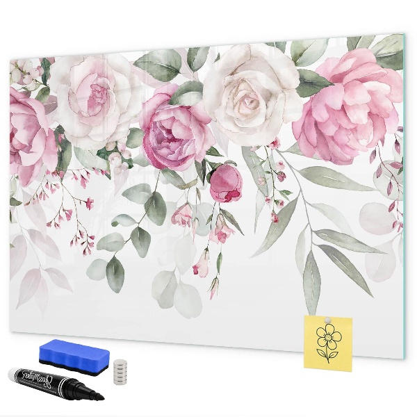 Pizarra magnética de pared con rotulador Panel floral para fotos y notas