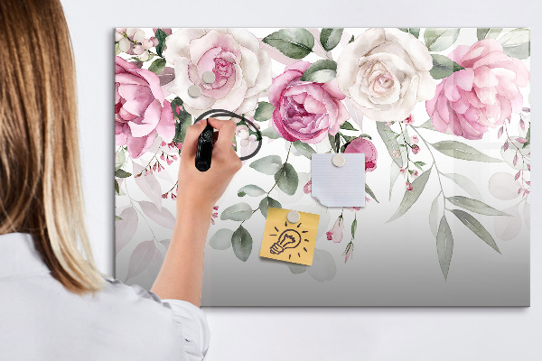 Pizarra magnética de pared con rotulador Panel floral para fotos y notas