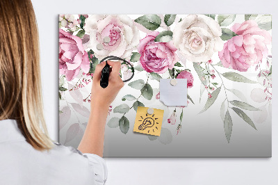 Pizarra magnética de pared con rotulador Panel floral para fotos y notas