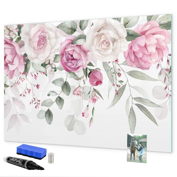 Pizarra magnética de pared con rotulador Panel floral para fotos y notas