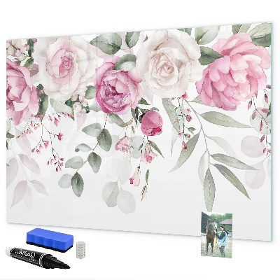 Pizarra magnética de pared con rotulador Panel floral para fotos y notas