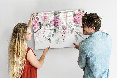 Pizarra magnética de pared con rotulador Panel floral para fotos y notas