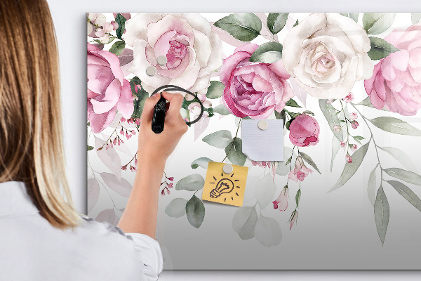 Pizarra magnética de pared con rotulador Panel floral para fotos y notas