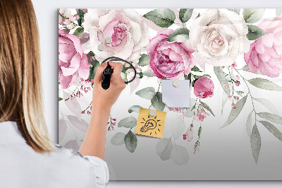 Pizarra magnética de pared con rotulador Panel floral para fotos y notas