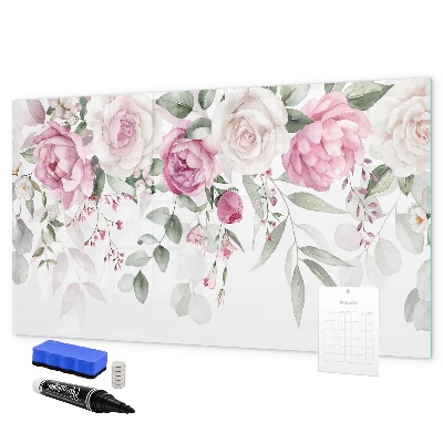Pizarra magnética de pared con rotulador Panel floral para fotos y notas