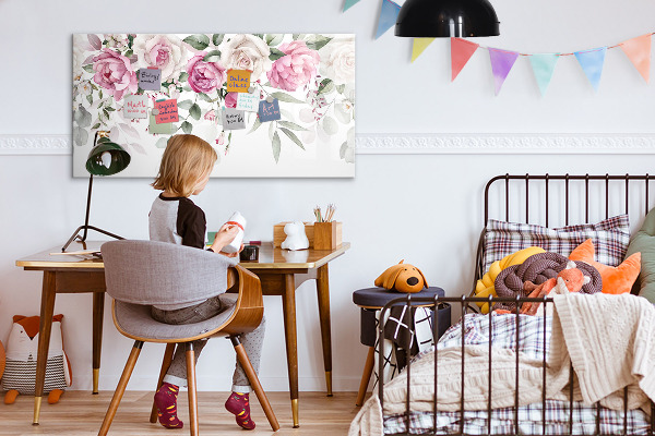Pizarra magnética de pared con rotulador Panel floral para fotos y notas