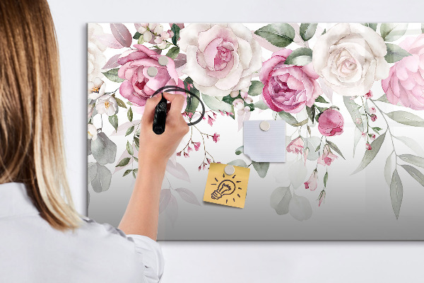 Pizarra magnética de pared con rotulador Panel floral para fotos y notas