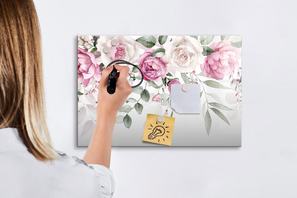Pizarra magnética de pared con rotulador Panel floral para fotos y notas