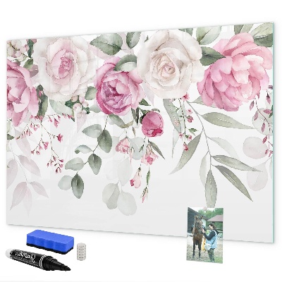 Pizarra magnética de pared con rotulador Panel floral para fotos y notas