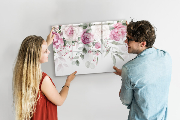Pizarra magnética de pared con rotulador Panel floral para fotos y notas