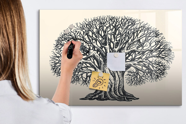 Pizarra borrable de cristal con imanes Un árbol de los recuerdos con un espacio para fotos.