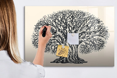 Pizarra borrable de cristal con imanes Un árbol de los recuerdos con un espacio para fotos.