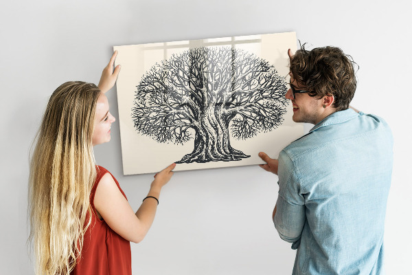 Pizarra borrable de cristal con imanes Un árbol de los recuerdos con un espacio para fotos.