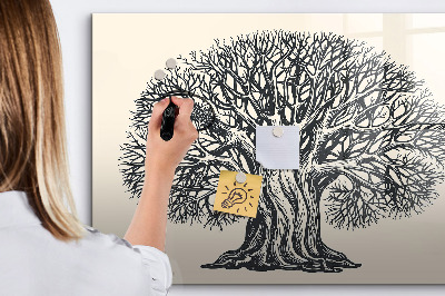 Pizarra borrable de cristal con imanes Un árbol de los recuerdos con un espacio para fotos.