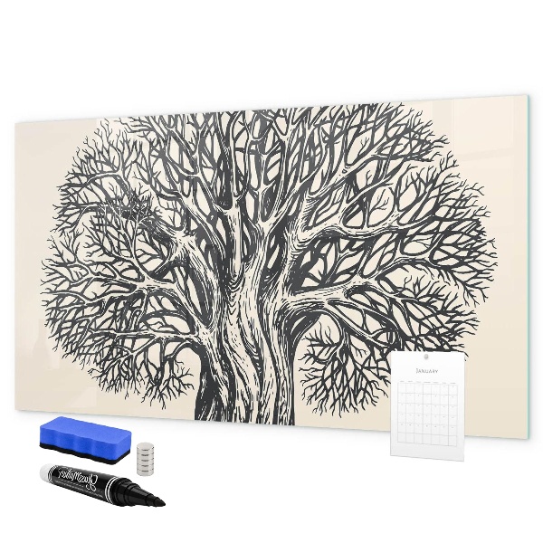 Pizarra borrable de cristal con imanes Un árbol de los recuerdos con un espacio para fotos.