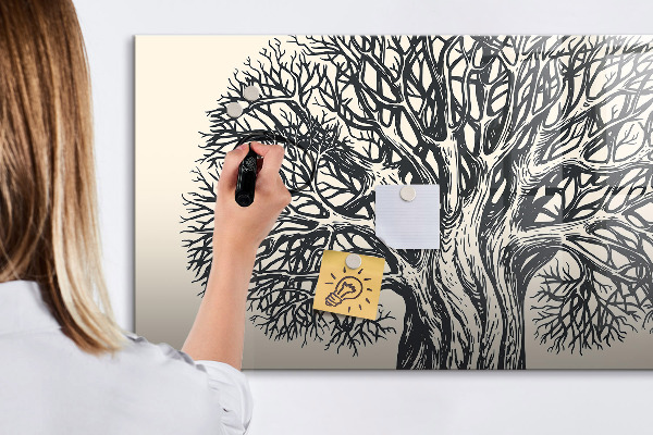 Pizarra borrable de cristal con imanes Un árbol de los recuerdos con un espacio para fotos.