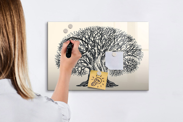 Pizarra borrable de cristal con imanes Un árbol de los recuerdos con un espacio para fotos.